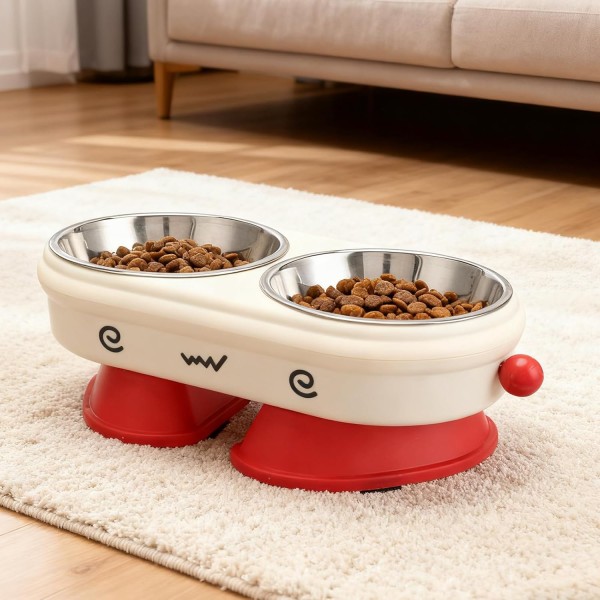 Pet Bowls with Stand Non Skid, Removable Stainless Steel Bowl 350 ml x 2, for Cats and Small Dogs