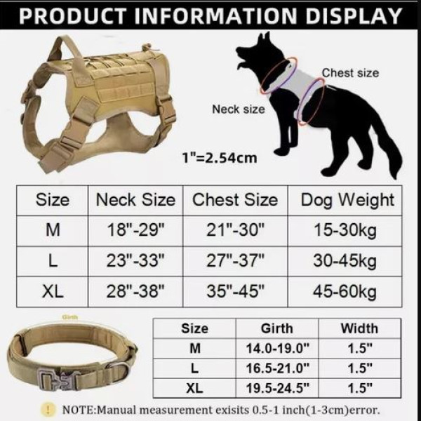 Tactical Dog Vest Working Dog Military Harness with Handle No-pull Large