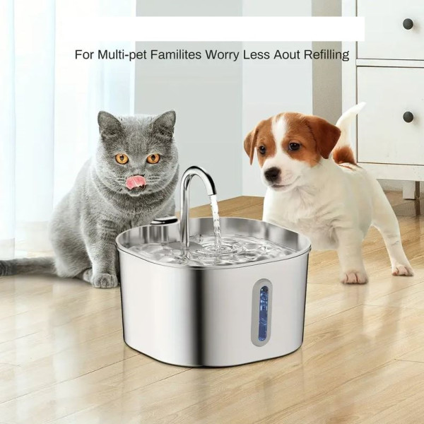 3.2L/2.2L Stainless Steel Cat Water Fountain with Filtered Mini Bowl