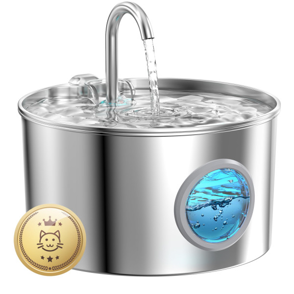 3.2L/2.2L Stainless Steel Cat Water Fountain with Filtered Mini Bowl