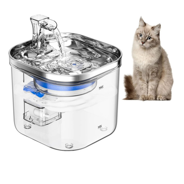 Cat Water Fountain 2L Semi Stainless Steel Pet Drinking Fountain Automatic Water Dispenser