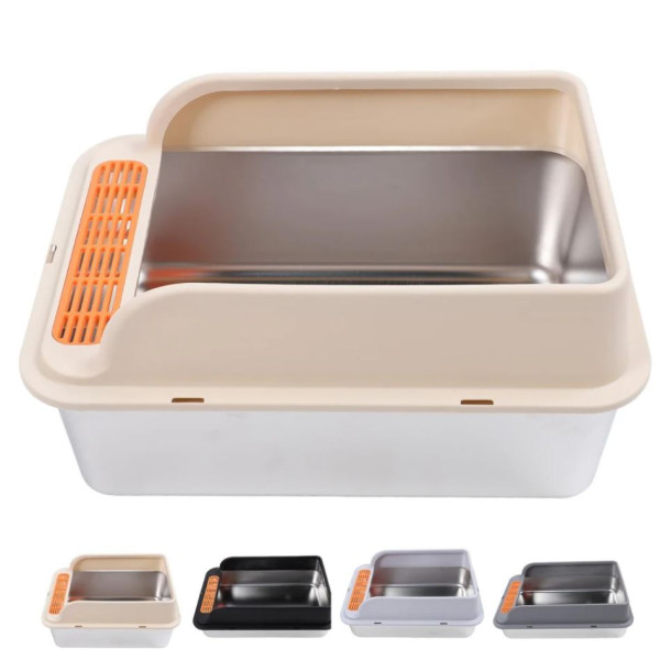 Large Stainless Steel Cat Litter Box with High Sides and Rust-Proof - Multiple Colors (60 x 40 x 22 CM)