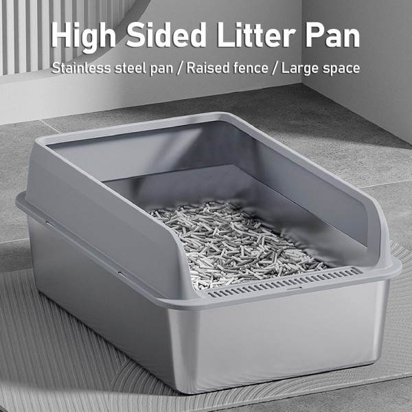 Large Stainless Steel Cat Litter Box with High Sides and Rust-Proof - Multiple Colors (40 x 60 x 19 CM)