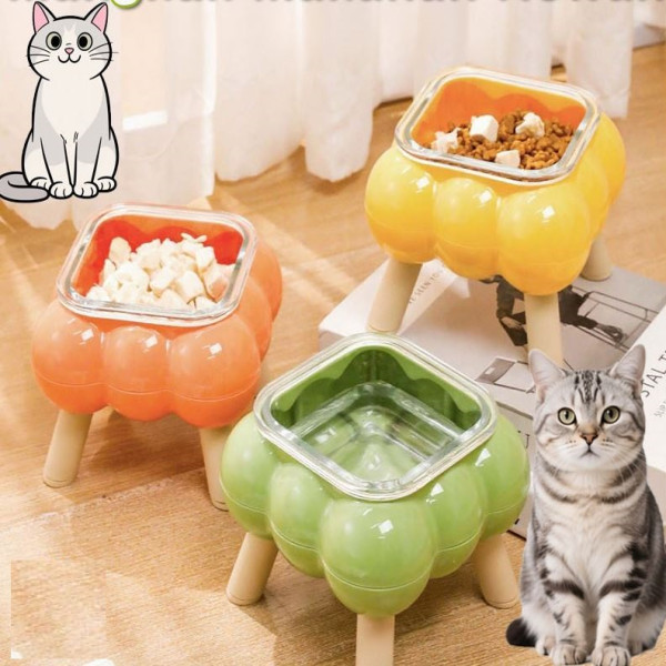 High-Legged Glass and PP Combination Cat Food Bow