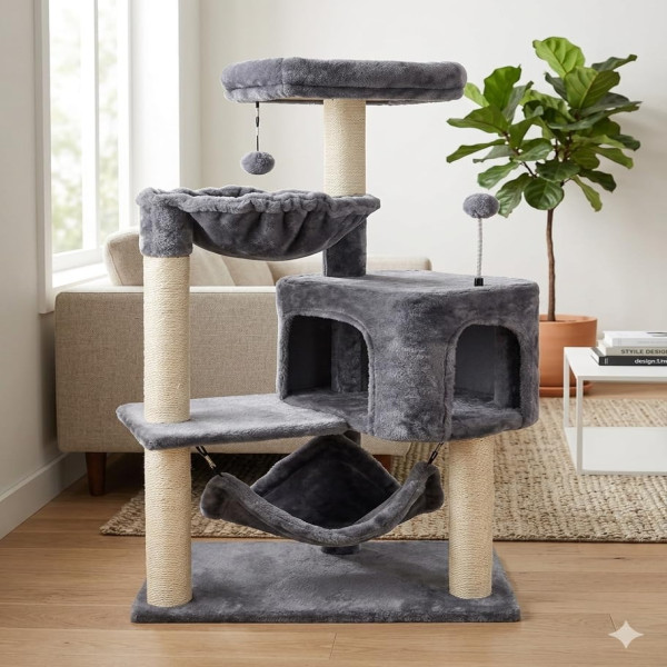 48in Cat Tree with Cat Condo and Big Hammock For Kittens Pet House Play