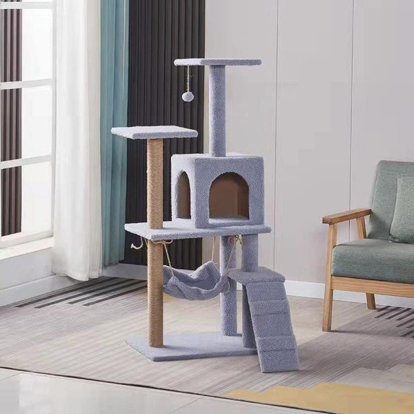 50in Multi-Level Cat Tower with Hammock Cats Tree Scratching Posts and Interactive Toy