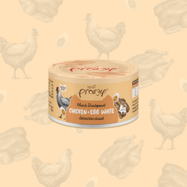 Pramy Cat Can Food Muscel Chicken Topping Egg white Recipe 80gm