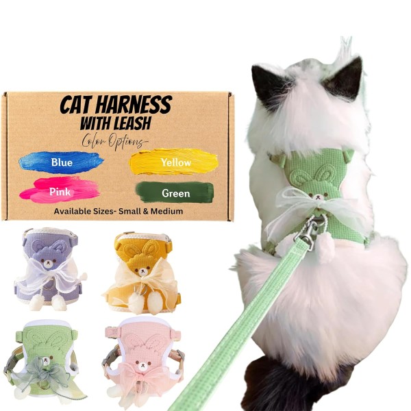 Cat Harness with Leash | Lightweight Adjustable Harness for Small & Medium Cats