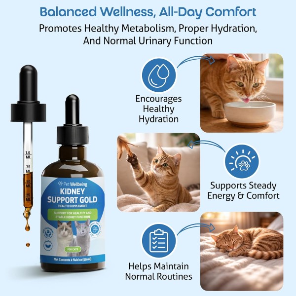 Pet Wellbeing Kidney Support Gold for Cats - Kidney Care & Hydration 59ml