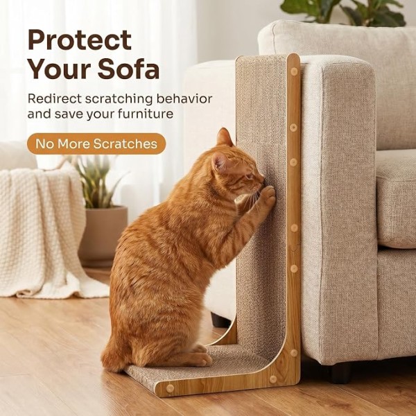 Cardboard Cat Scratcher for Indoor Cats, 23 Inch L Shaped Vertical Cat Scratching Post