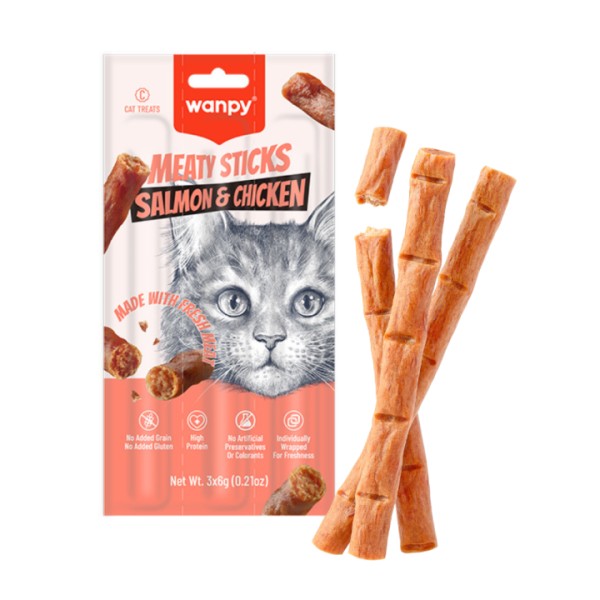 Wanpy Cat Meaty Sticks Salmon & Chicken 21gm | Wanpy Cat Meaty Sticks