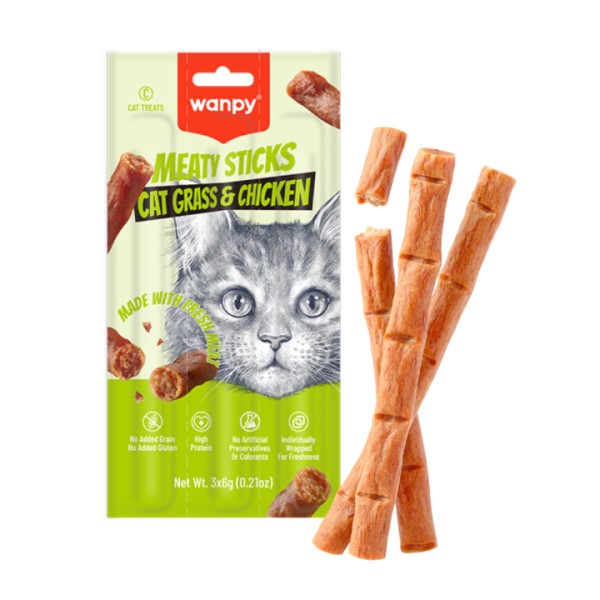 Wanpy Cat Meaty Sticks Grass & Chicken 21gm | Wanpy Cat Meaty Sticks