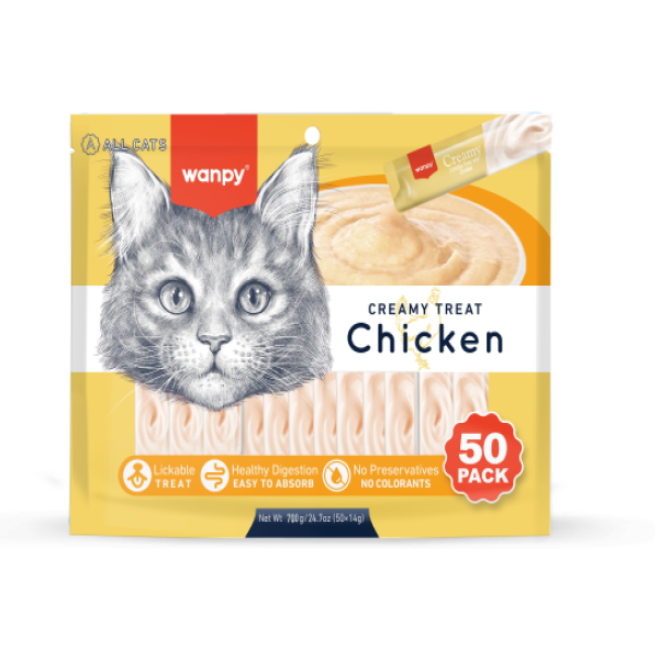 Wanpy Creamy Treat Chicken 50pc Pack 700gm (50×14gm) | Wanpy Cat Treat