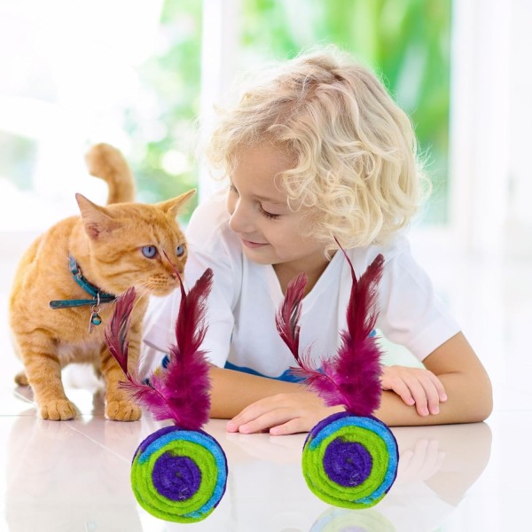 Cat Colorful Rainbow Toys Flutter Balls with Feather