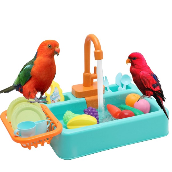 Bird Bath for Cage with Pump, Parrot Shower Bathtub Running Water